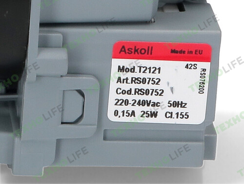 Насос стиральной машины, Askoll 25w, на 3 защелках, с улиткой, Bosch, Siemens, PMP044BO