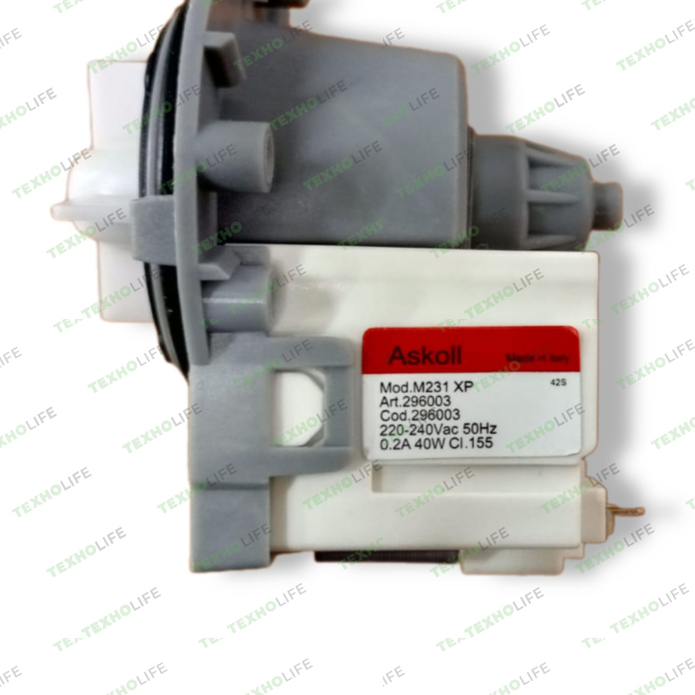 Насос стиральной машины, Askoll, 40W, на 3-ех винтах, клеммы назад, универсальный, 296003, M231