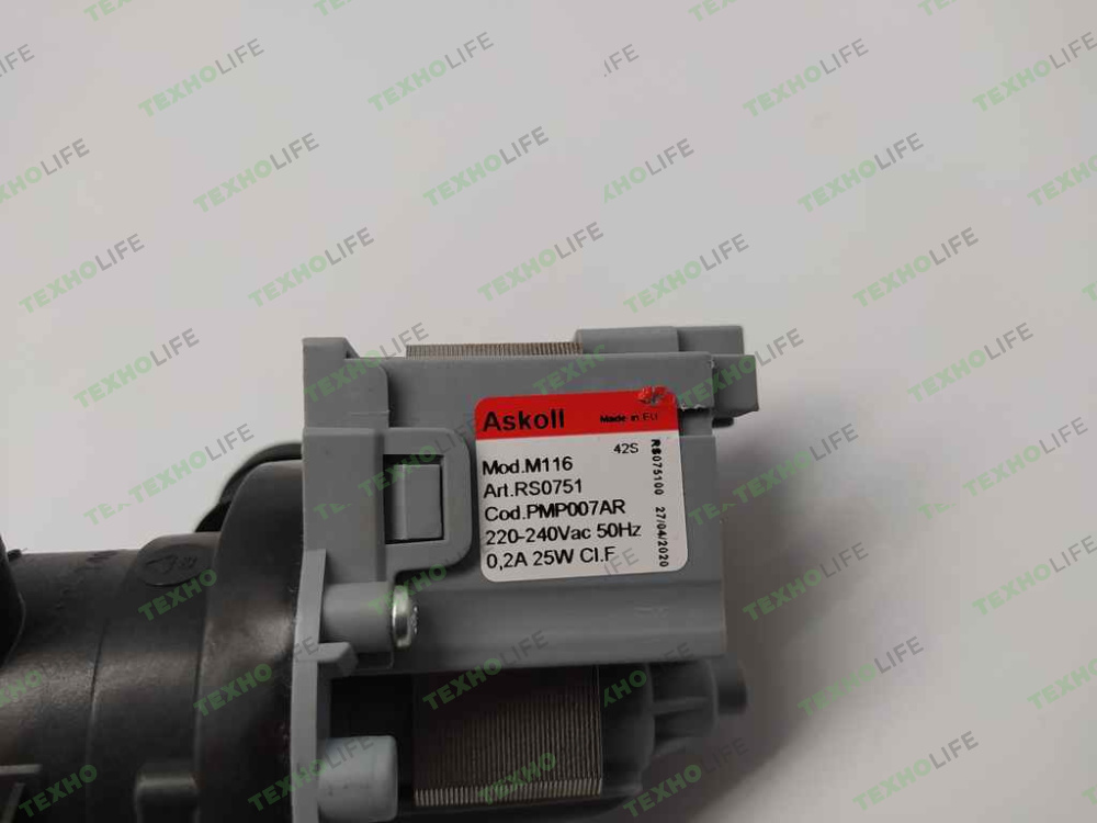 Насос стиральной машины, Askoll, на 3-ех винтах, фишка назад, Hotpoint-Ariston, с улиткой и фильтром