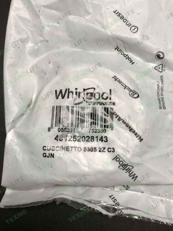 Подшипник 6305 ZZ (25*62*17), SKF, в упаковке, Whirlpool, 481252028143