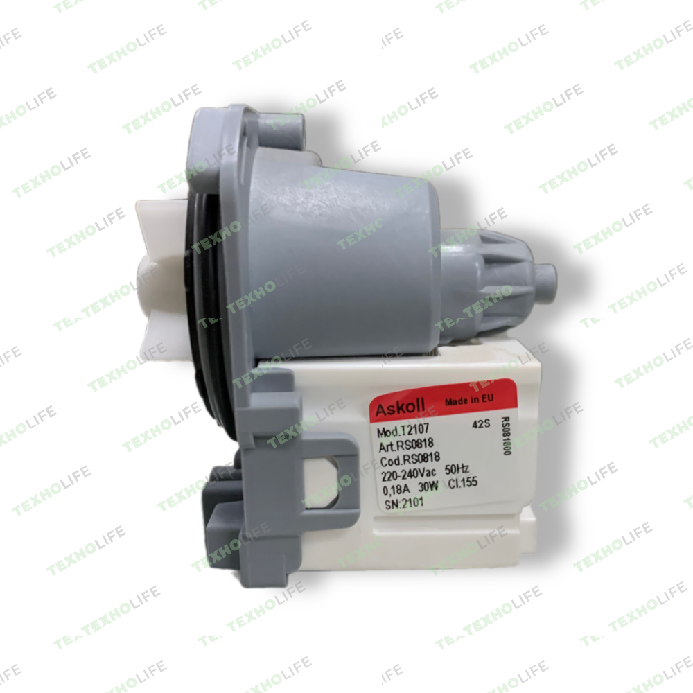 Насос стиральной машины, Askoll, 30W, на 3-ех защелках, фишка вперед, RS0818