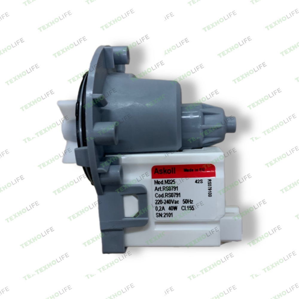 Насос стиральной машины, Askoll, M325, 25-40W, 0,2A,220-240V,  на 3-ех винтах, фишка назад, PMP001UN