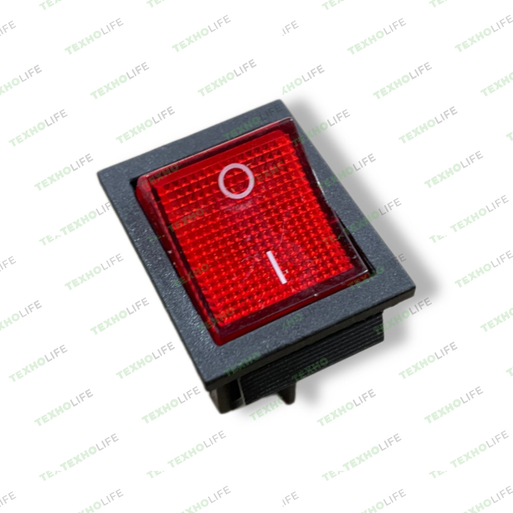 Выключатель клавишный, 20A, 250V (4-х контакт.), красный, с подсветкой
