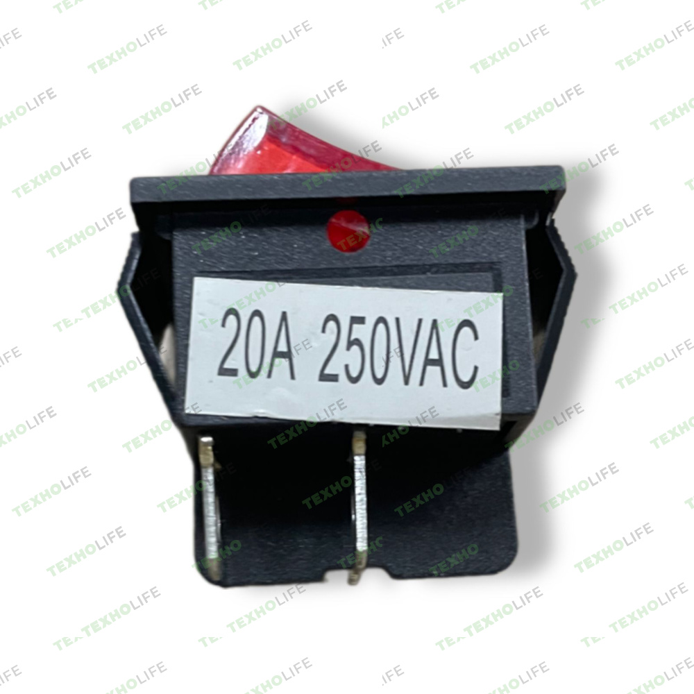 Выключатель клавишный, 20A, 250V (4-х контакт.), красный, с подсветкой